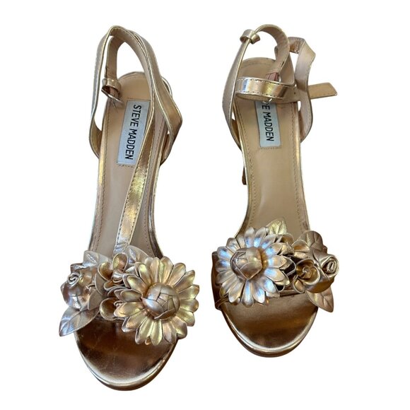 Steve Madden Size 7.5 Sessie Stiletto High Heel Ankle Strap Sandal Rose Gold - Picture 2 of 10